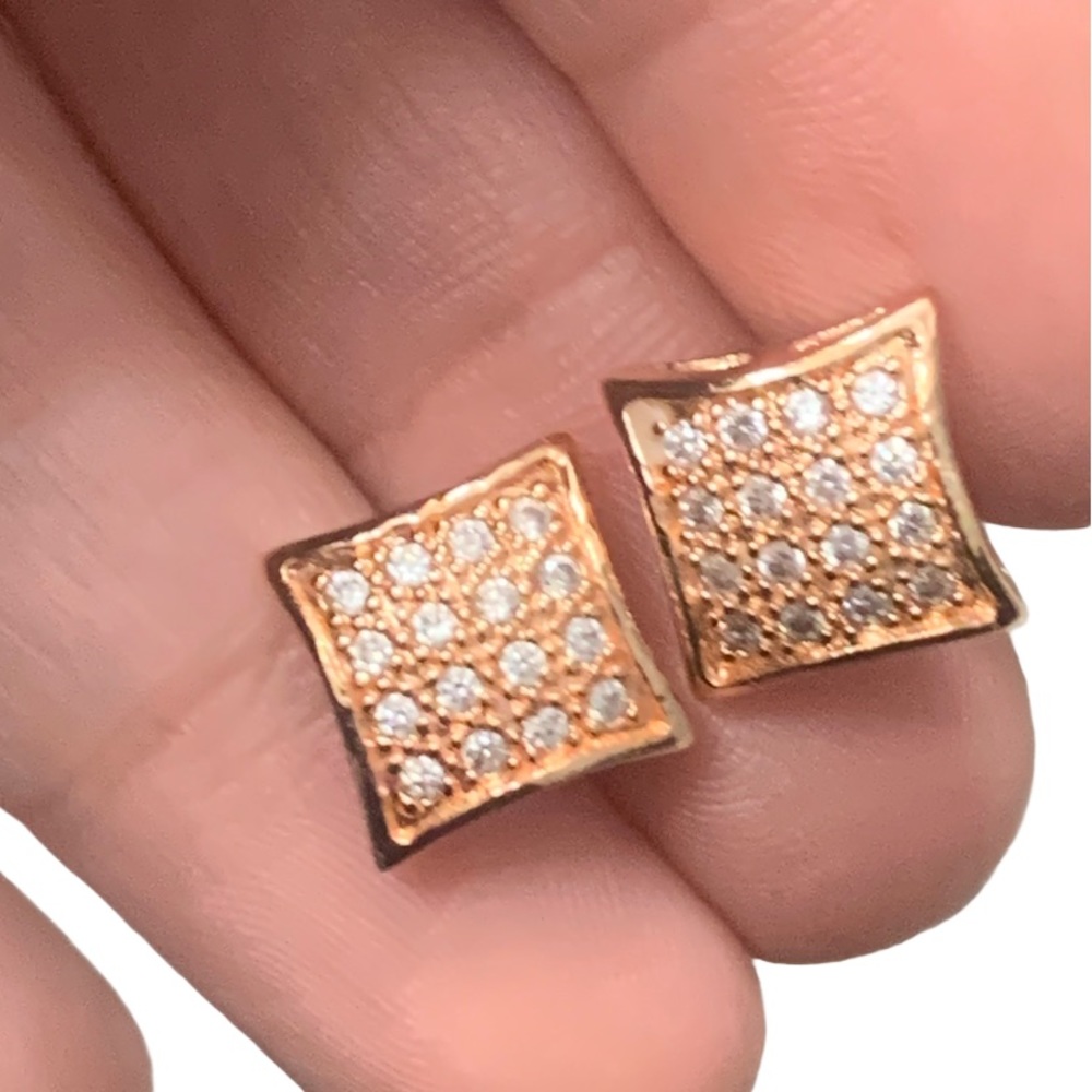 Rose Gold Square Pave Stud Earrings NWOT